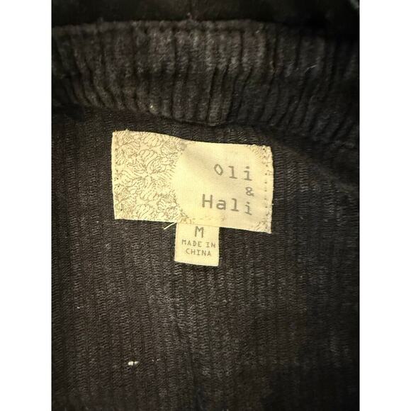 Oli & Hali‎ Hooded Button Up Corduroy Jacket Women's Medium Leopard Print Black - Picture 3 of 7